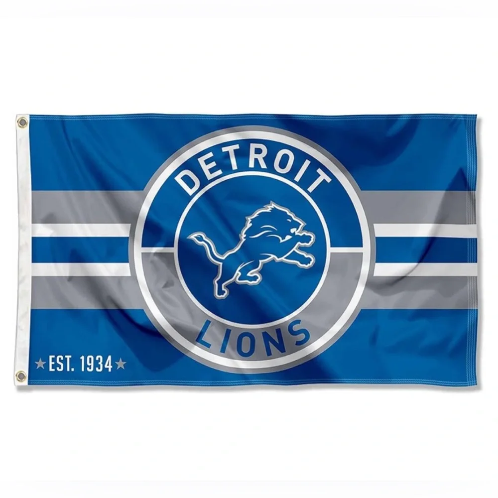 Detroit Lions Patch Button Circle Logo Flag Large 3x5 Banner, Blue, gray, white